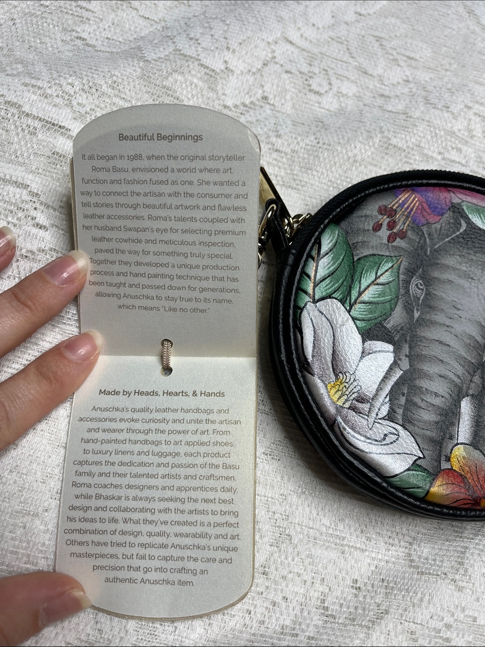 Anuschka Hand-Painted Elephant Coin Purse in Black with Floral Accents - Picture 7 of 8